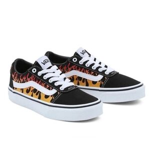 Vans Off The Wall Black Old Skool Sneakers Ward Flames US Youth Size 4.5 Unisex